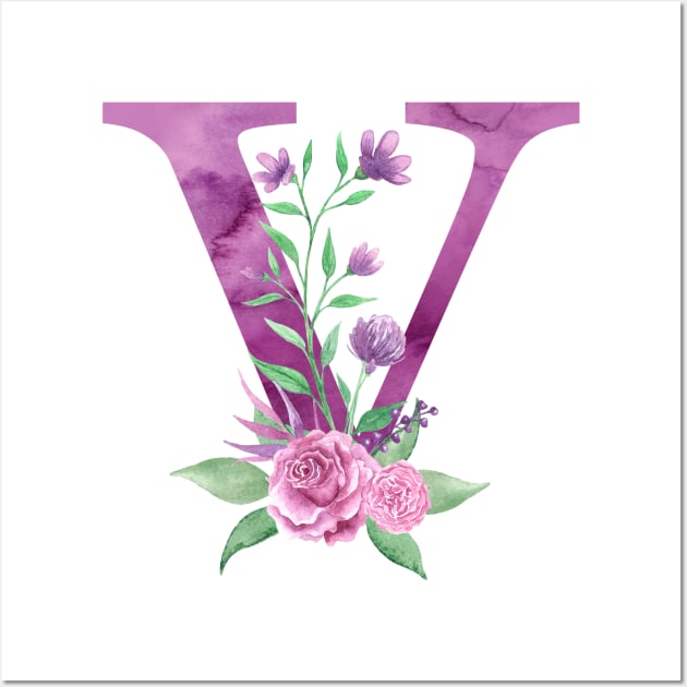 Floral Monogram V Beautiful Rose Bouquet Wall Art by floralmonogram